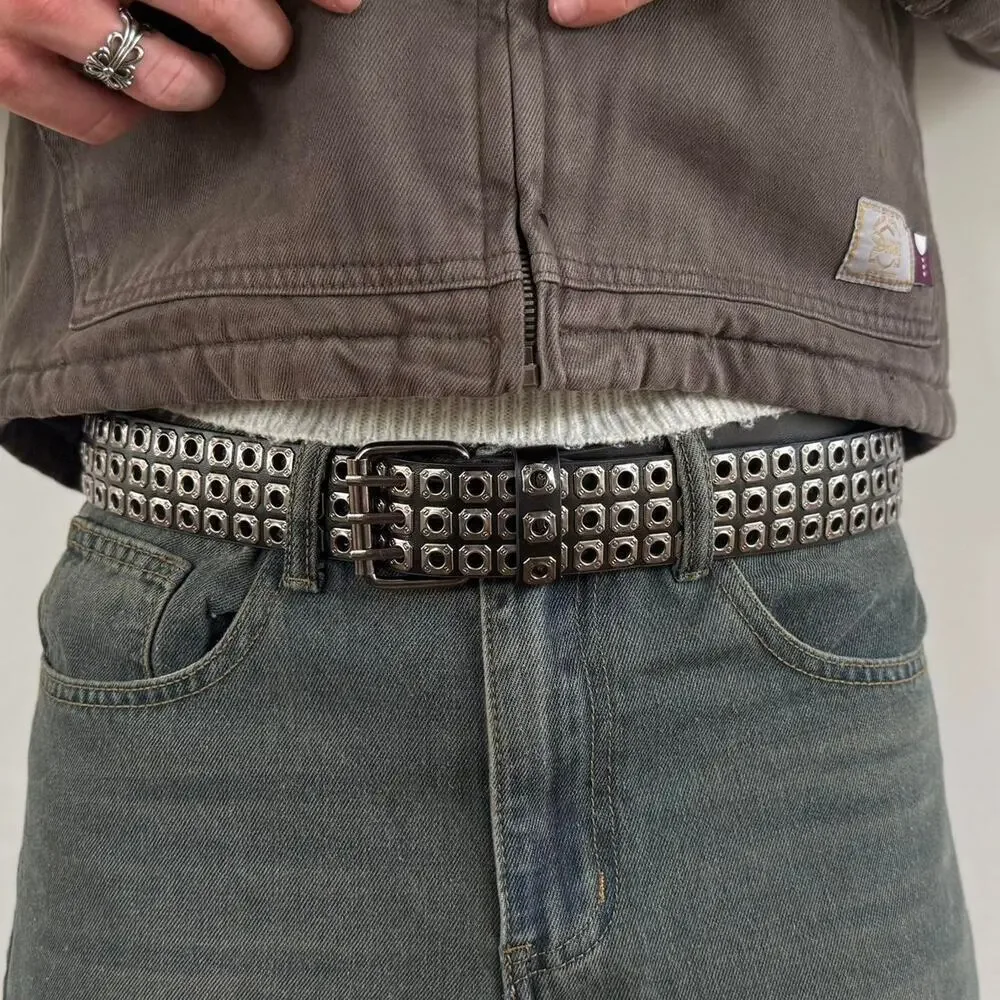 Vintage black silver rivet american